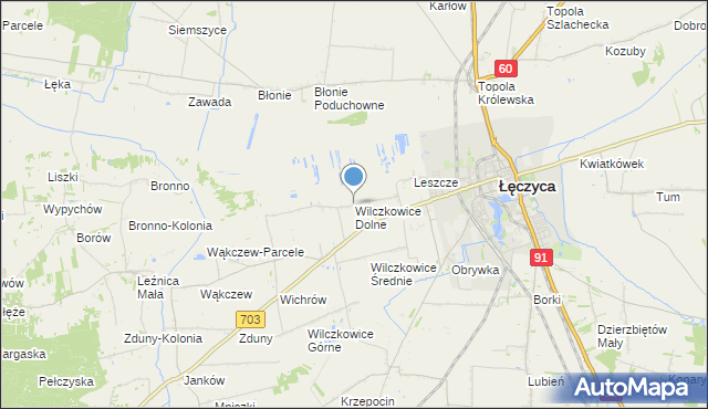 mapa Wilczkowice Dolne, Wilczkowice Dolne gmina Łęczyca na mapie Targeo